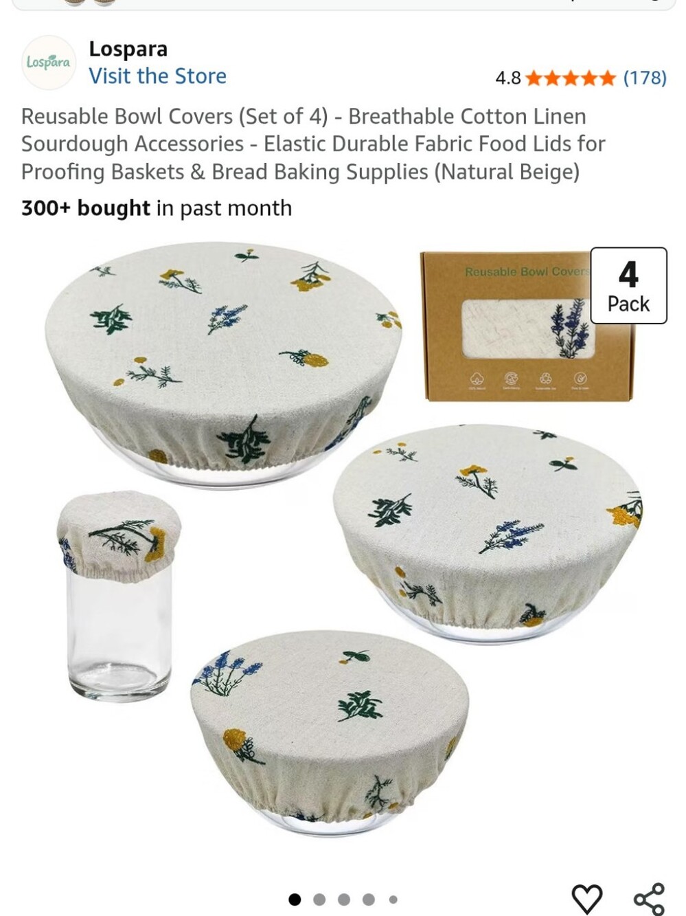 LOSPARA REUSABLE BOWL COVERS cotton Linen Set Of 4
